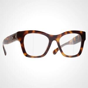 New CHANEL Eyeglasses Havana Gold Butterfly Square Acetate Womens